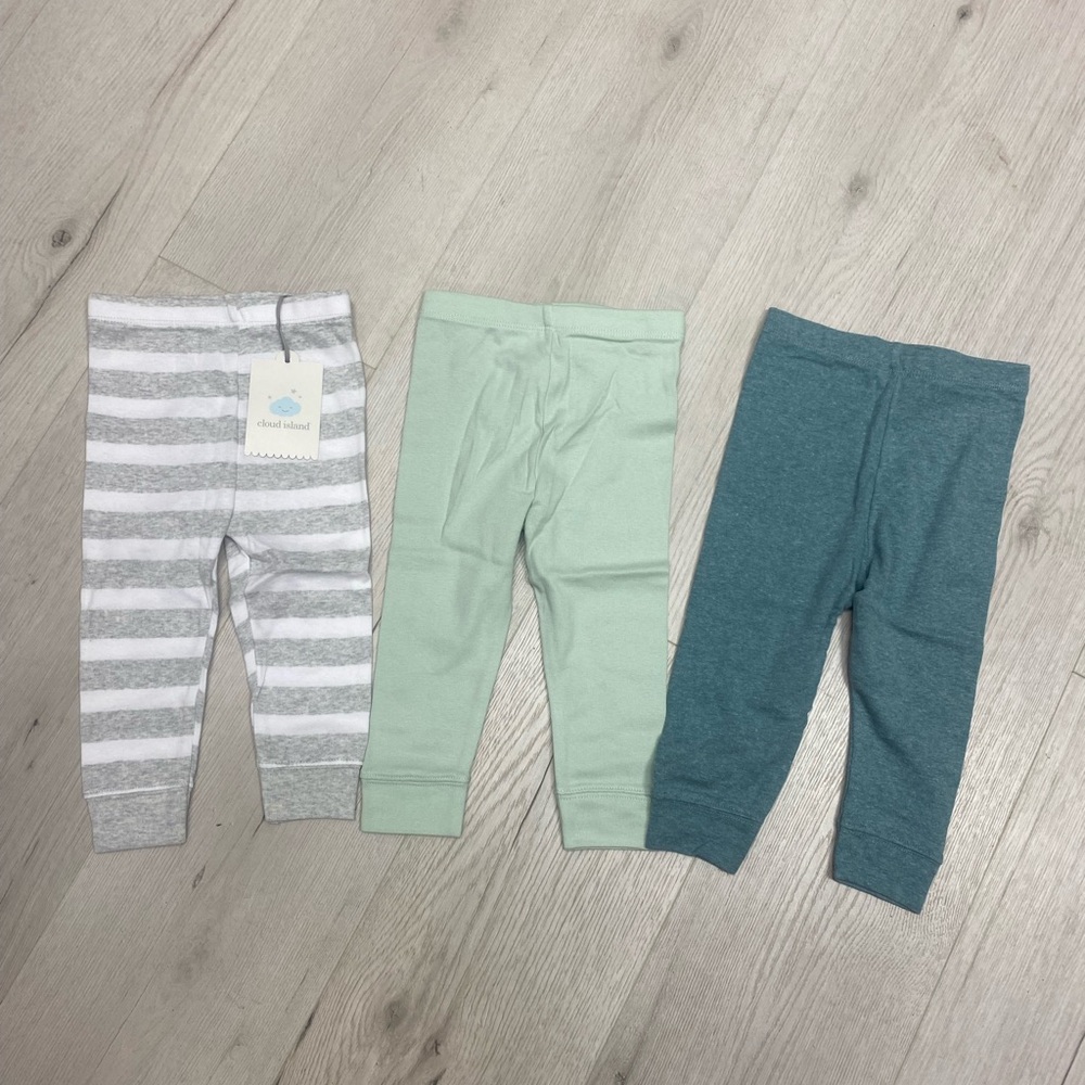cloud island Three-Pack Leggings in Gray Stripe, Mint, Teal